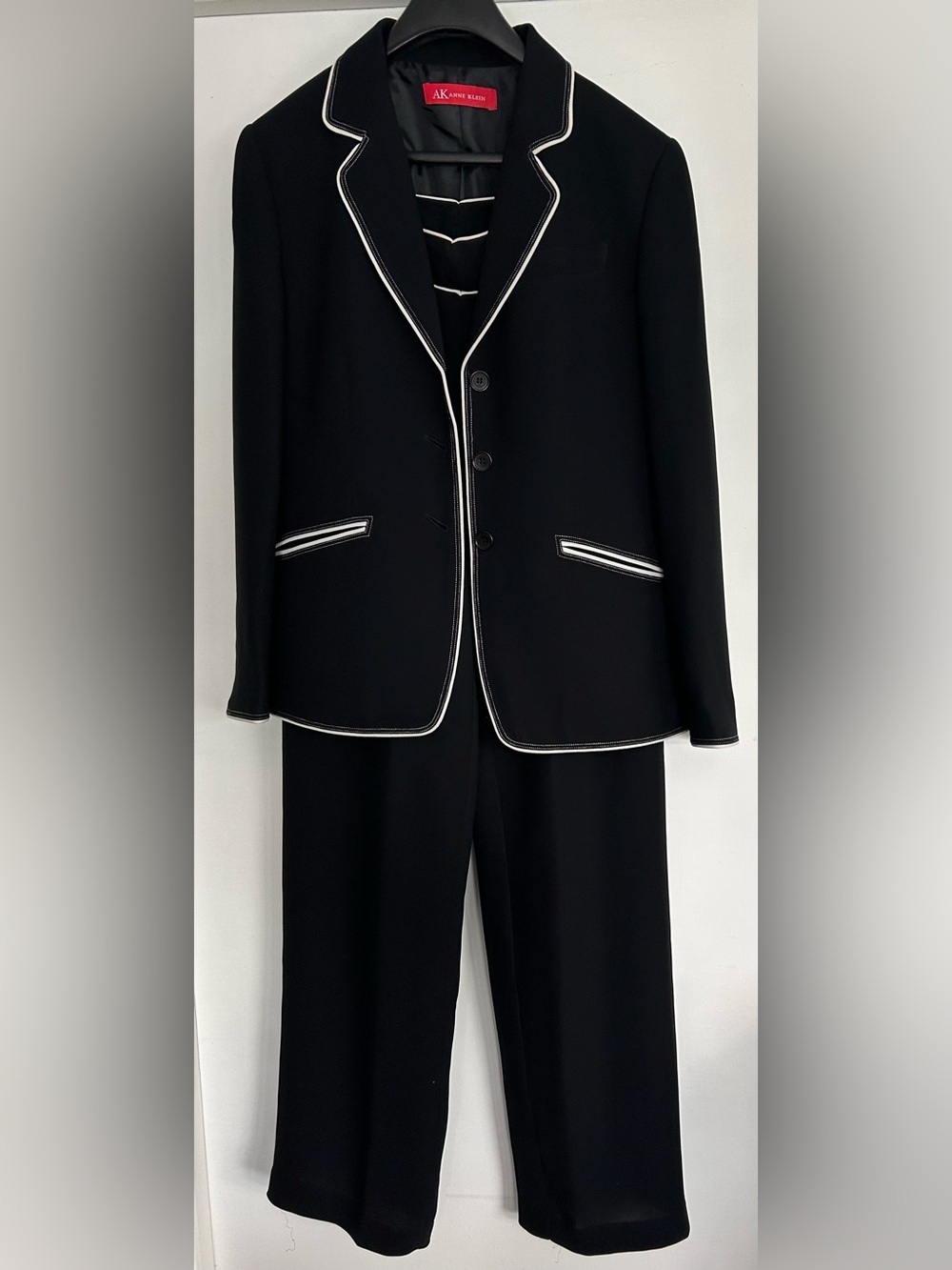 Akris Punto Black Suit with White Piping